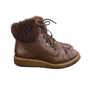 Botkier brown leather rabbit fur lace up winter boots